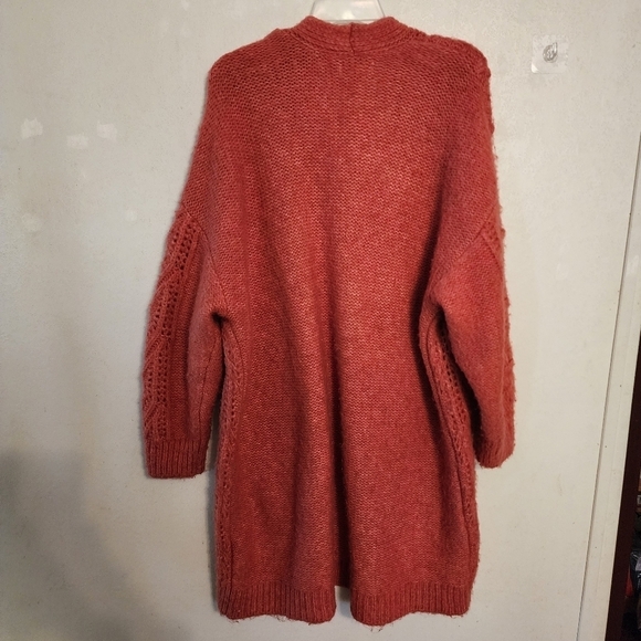 Anthropologie Nuria Open Front Textured Cable Knit Cardigan Sweater Coral Size L - Picture 9 of 11